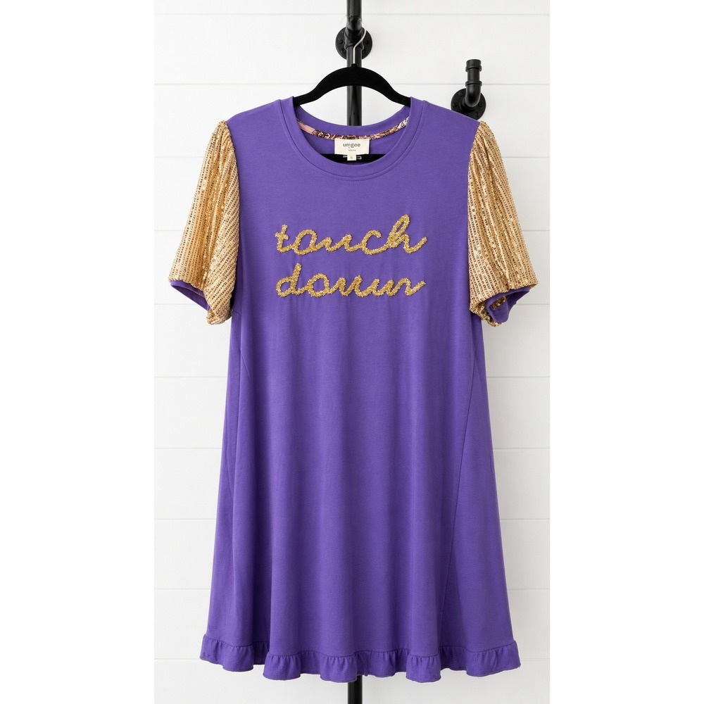 NWT Umgee Sequin Game Day Mini Dress Purple Gold Touchdown - Size Large